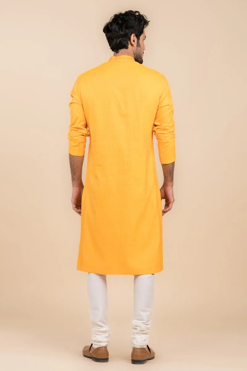 Yellow Ochre Jacquard Embroidered Kurta Set